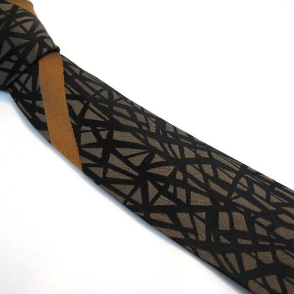 PANCALDI Tie Black Gray Bronze Lattice Web Stripe - Picture 2 of 7
